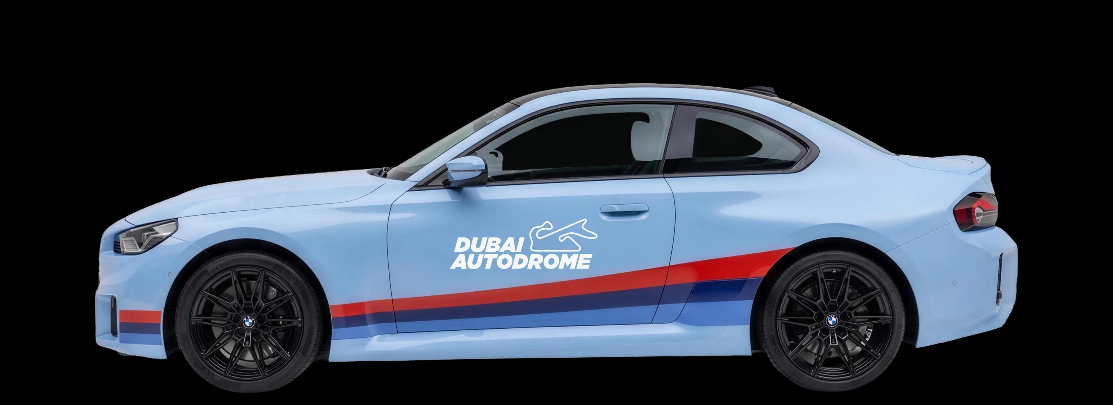 BMW M2 in Dubai Autodrome livery, side view