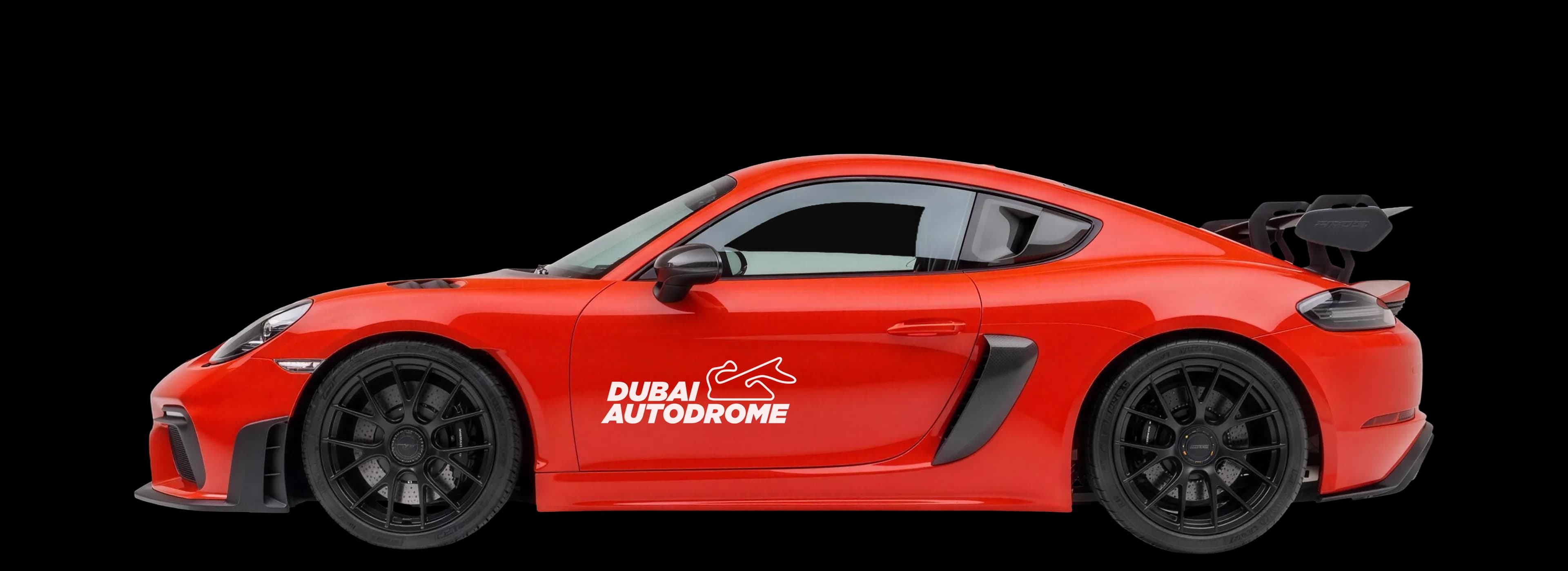 Porsche 718 Cayman GT4 RS in Dubai Autodrome livery, side view