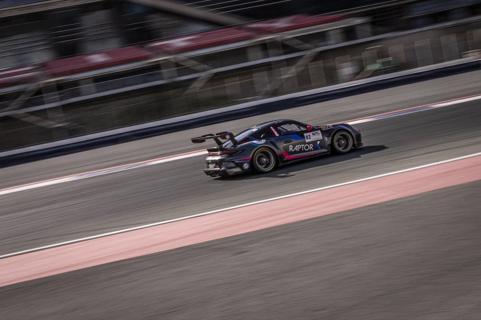 A race car on the Dubai Autodrome circuit