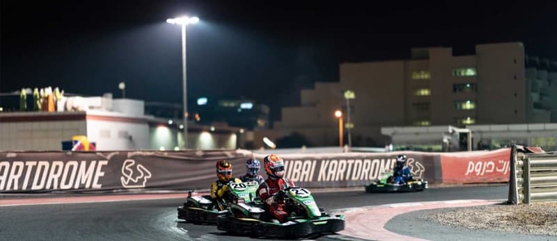 Karts racing under lights at the Dubai Kartdrome