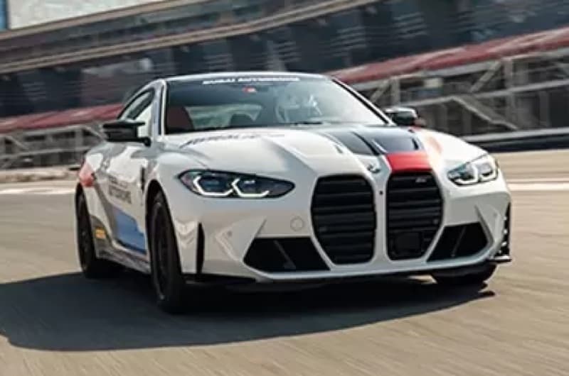 A sports car on the Dubai Autodrome circuit