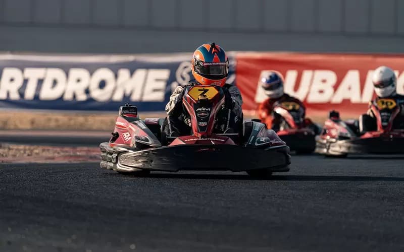 Go-karts racing at the Dubai Kartdrome
