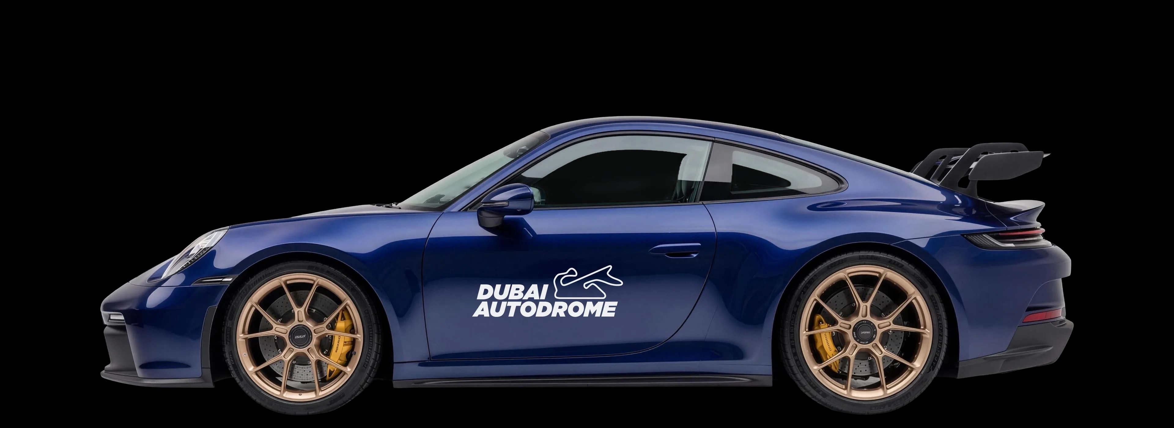 Porsche 911 GT3 in Dubai Autodrome livery, side view