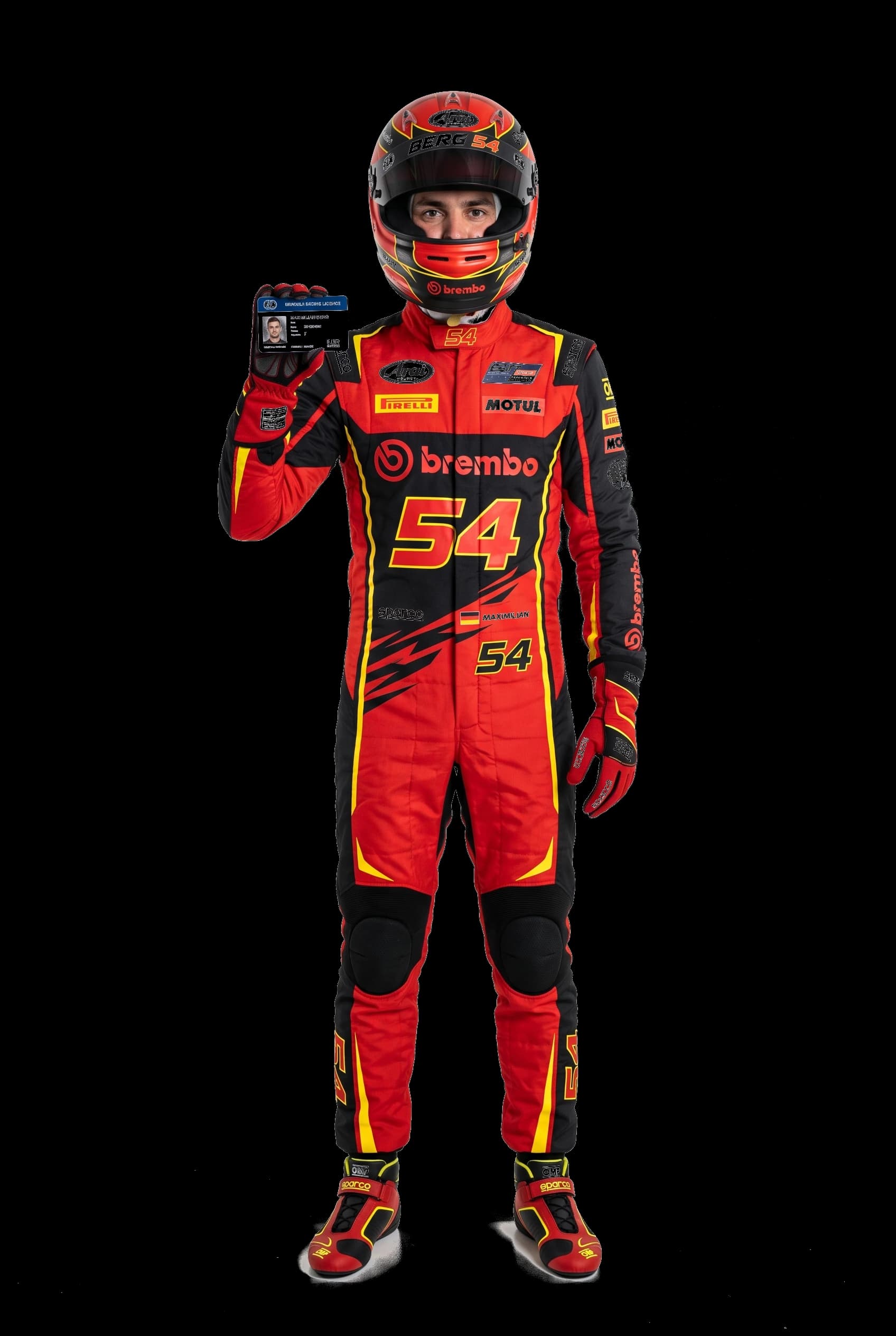 A driver holding up his race licence